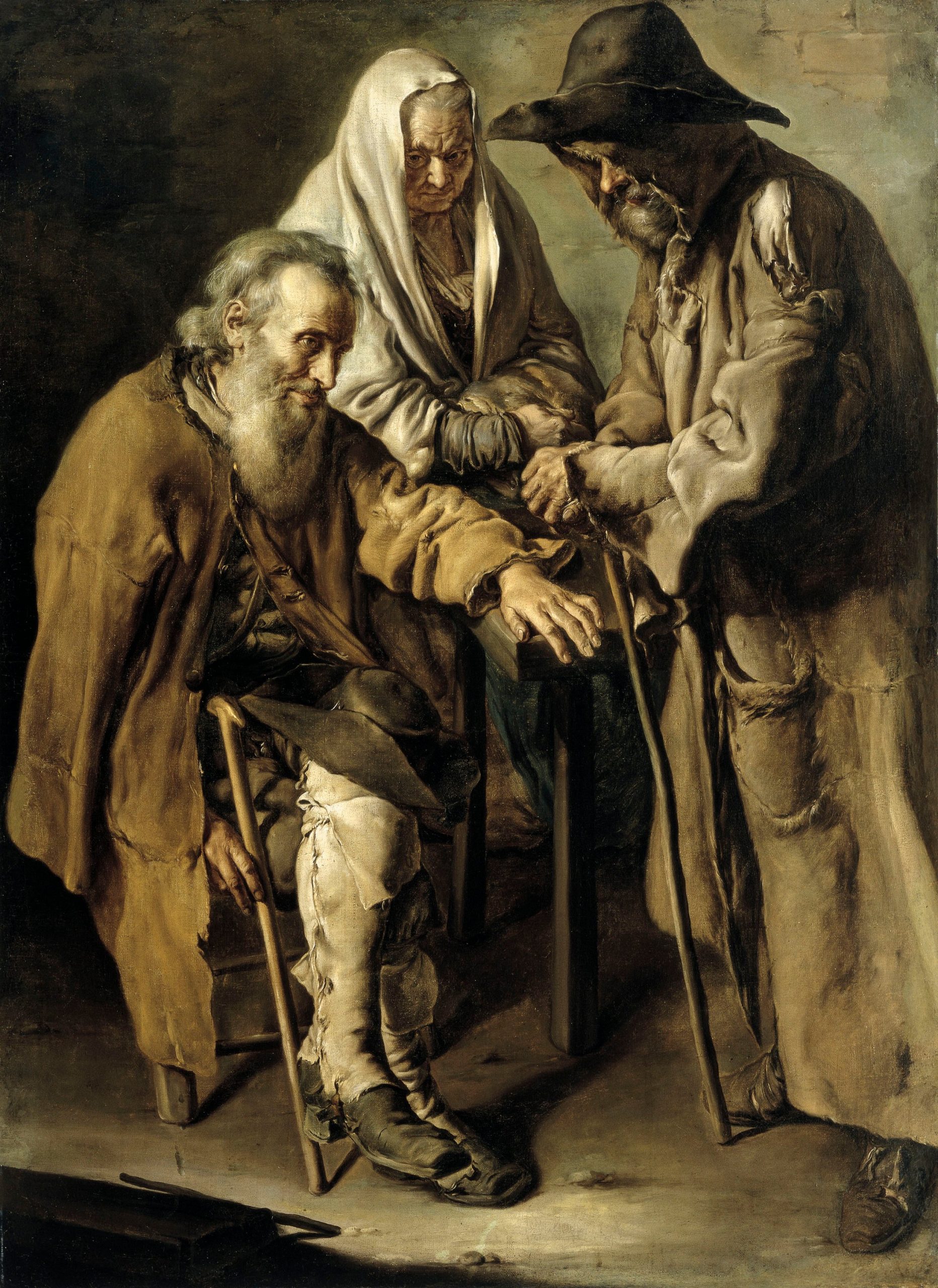 Tres mendigos, Giacomo Ceruti, llamado Il Pittocchetto, 1736. Colección Thyssen-Bornemisza (en depósito en el Museu Nacional d’Art de Catalunya, 2004) 