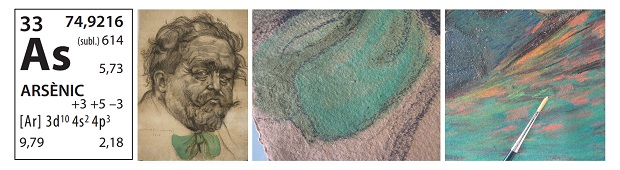 Detail of drawings coloured with pastels that contain the green pigment composed of copper acetoarsenite. 