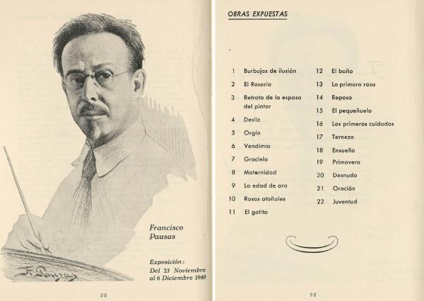 Catálogo de la exposición de la sala Gaspar, 1940, donde se  muestra un autorretrato del pintor. Fuente: Arxiu Històric de la Ciutat de Barcelona