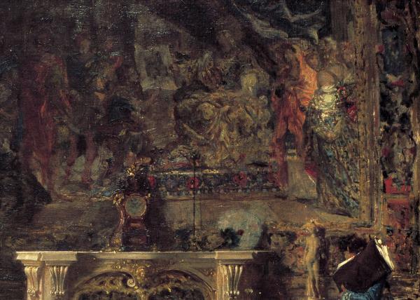 Detalle del tapiz El coleccionista de estampas, 1866