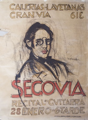 Marià Andreu, Dibujo preparatorio para el cartel «Segovia / recital de guitarra» en las Galeries Laietanes, 1916