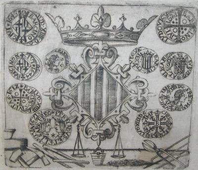 Gravat amb al·legoria del Col·legi d’obrers i de moneders de la seca reial de Barcelona durant la Guerra dels Segadors