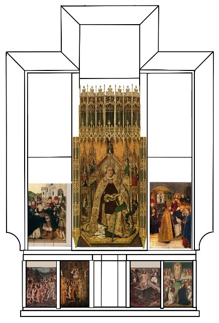 Hypothetical reconstruction of the altarpiece of Santo Domingo de Silos, in Daroca 