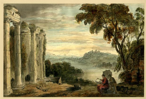 Untitled (An artist sketching a ruined temple), Sir William Beechey, 1753-1839. © The Trustees of the British Museum
