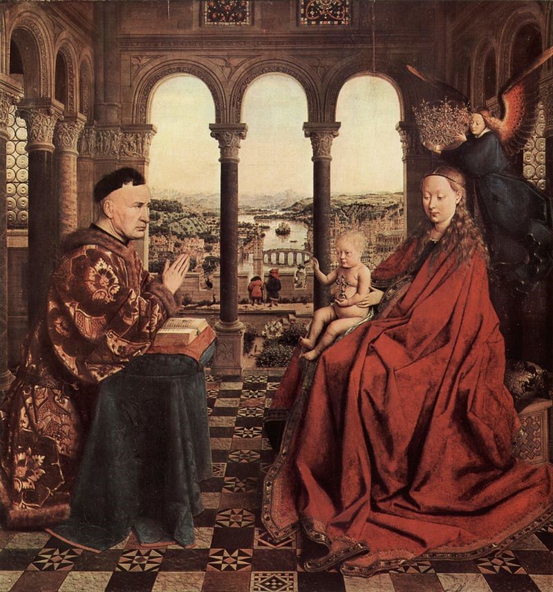 Jan Van Eyck, Virgen del canciller Rolin, hacia 1435. Fuente: Wikimedia Commons, dominio público