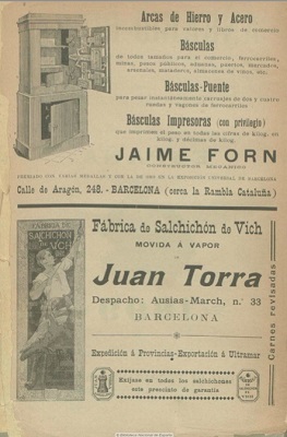 Anunci de la fàbrica Joan Torra, Anuario-Riera. Guia general de Cataluña, Barcelona, 1899 