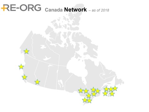 Distribution map of the museums in the Re-Org network in Canada 