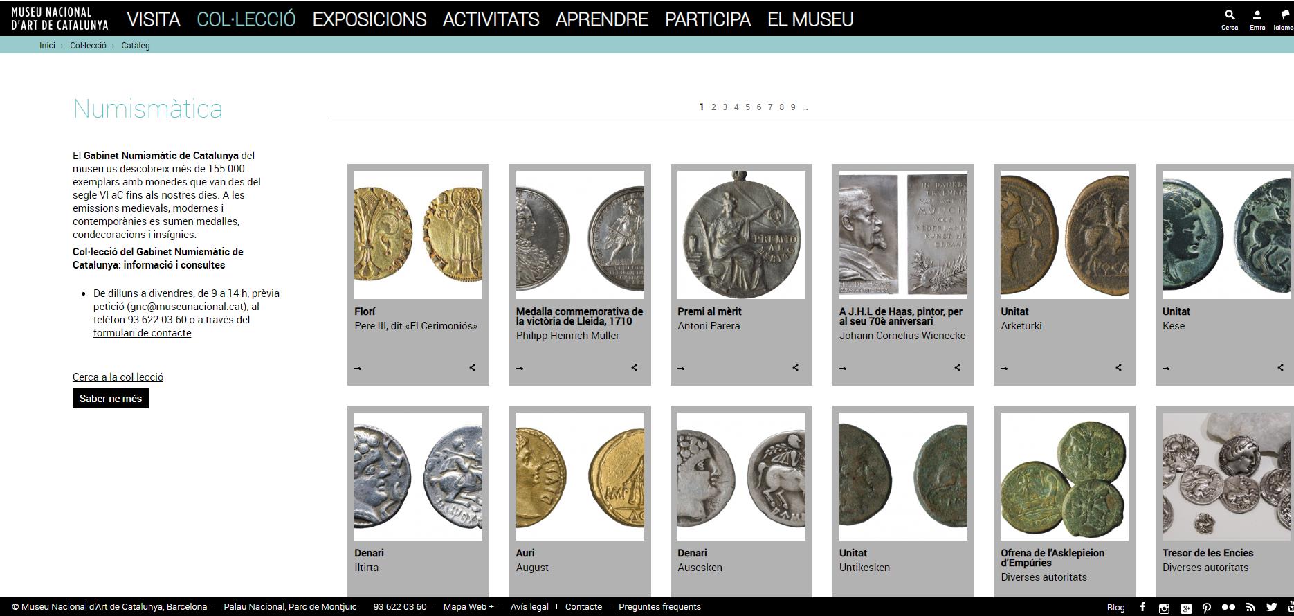 Col·lecció online del Gabinet Numismàtic de Catalunya al web del Museu Nacional